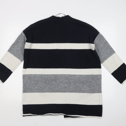 Papaya Womens Blue V-Neck Striped Acrylic Cardigan Jumper Size M