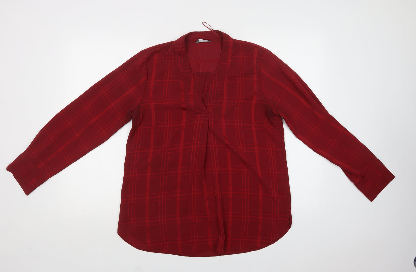 Papaya Womens Red Check Polyester Wrap Blouse Size 12 V-Neck