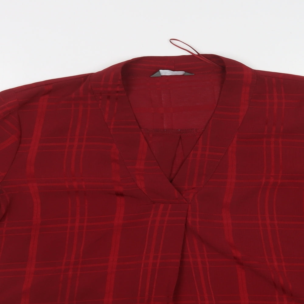 Papaya Womens Red Check Polyester Wrap Blouse Size 12 V-Neck