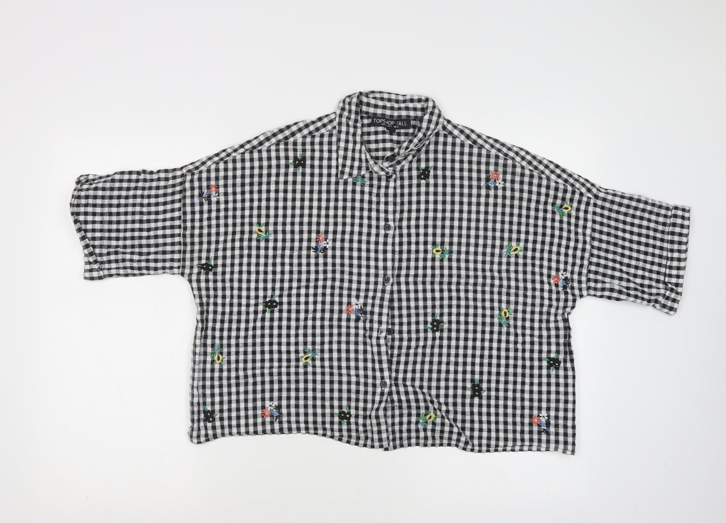 Topshop Womens Grey Check Cotton Basic Button-Up Size 10 Collared