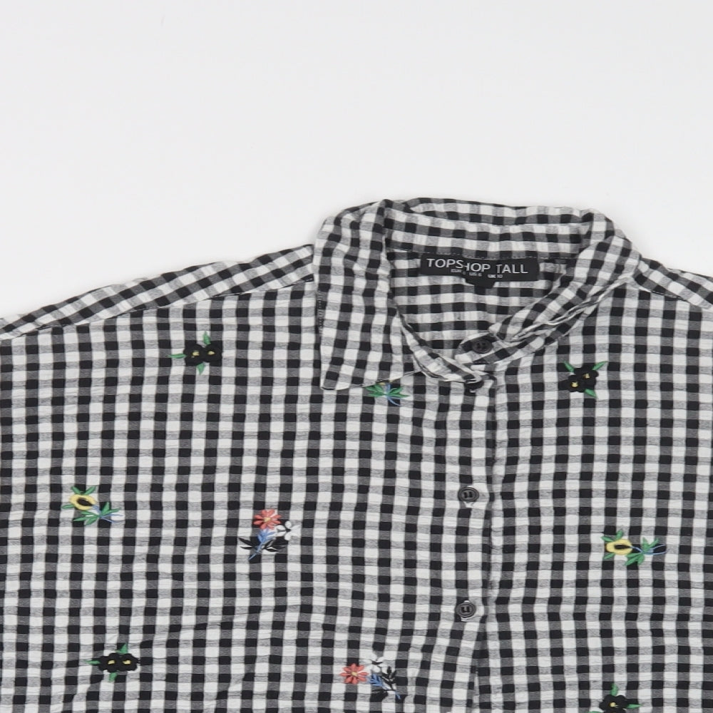 Topshop Womens Grey Check Cotton Basic Button-Up Size 10 Collared