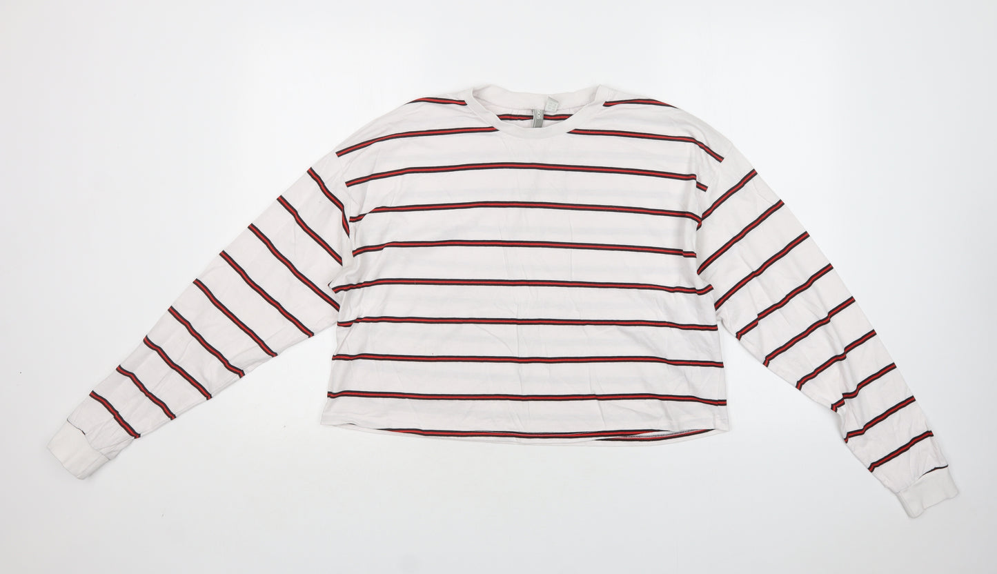 ASOS Womens White Striped Cotton Basic T-Shirt Size 12 Crew Neck