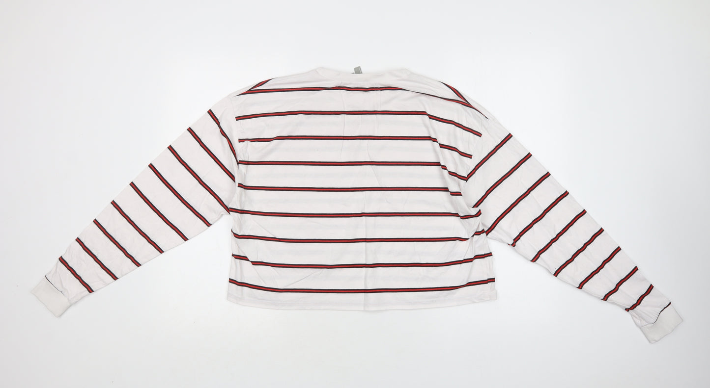 ASOS Womens White Striped Cotton Basic T-Shirt Size 12 Crew Neck