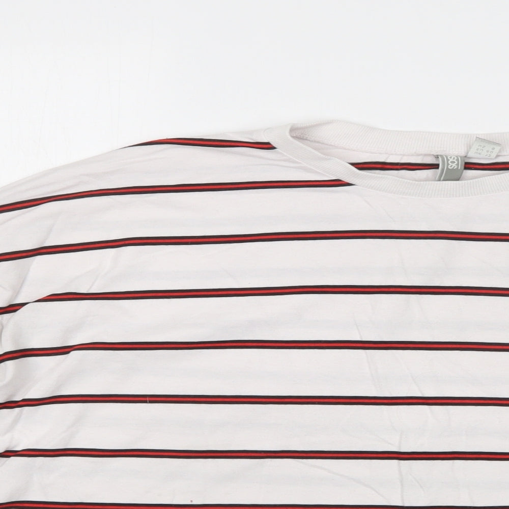 ASOS Womens White Striped Cotton Basic T-Shirt Size 12 Crew Neck