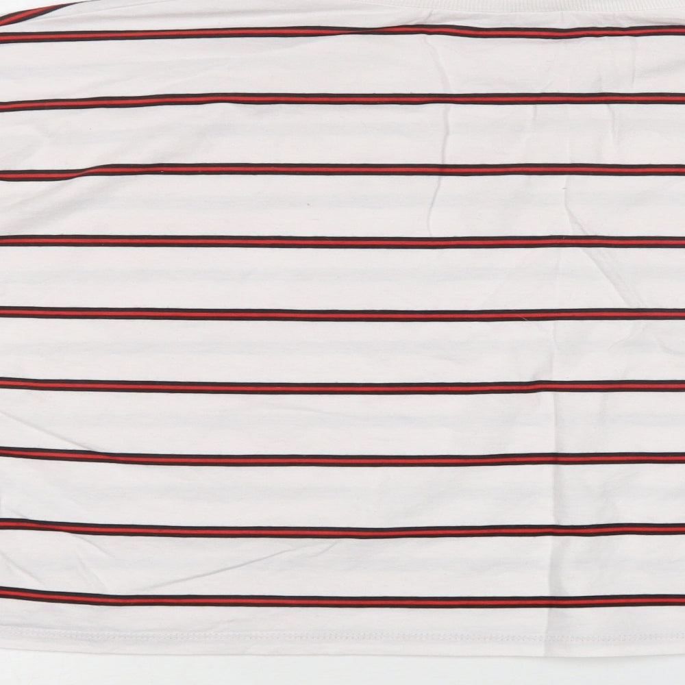 ASOS Womens White Striped Cotton Basic T-Shirt Size 12 Crew Neck