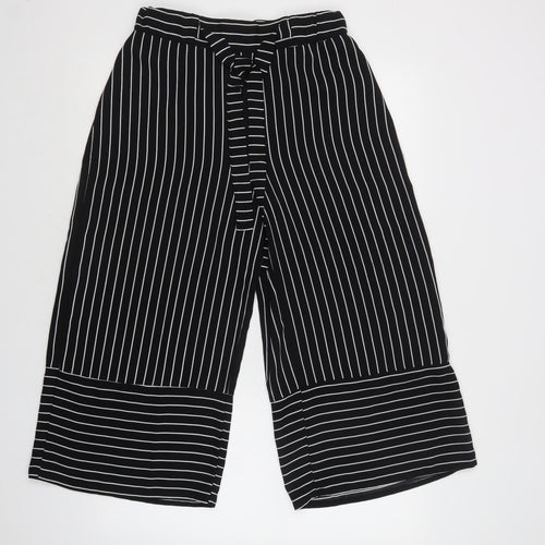 Stradivarius Womens Black Striped  Cropped Trousers Size M L25 in Regular