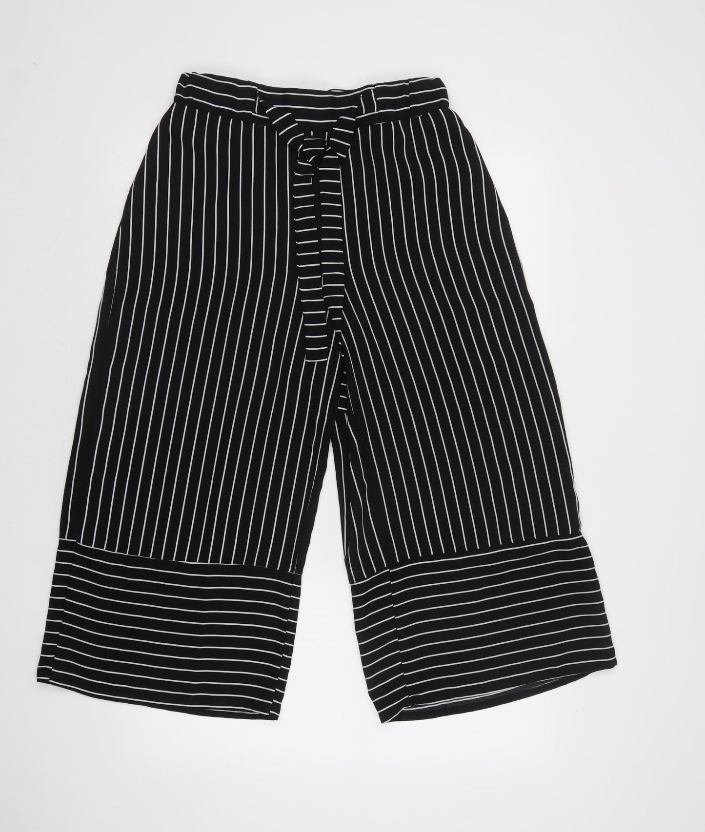 Stradivarius Womens Black Striped  Cropped Trousers Size M L25 in Regular