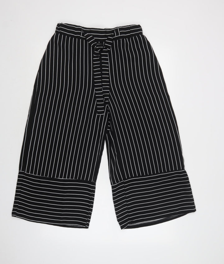 Stradivarius Womens Black Striped  Cropped Trousers Size M L25 in Regular