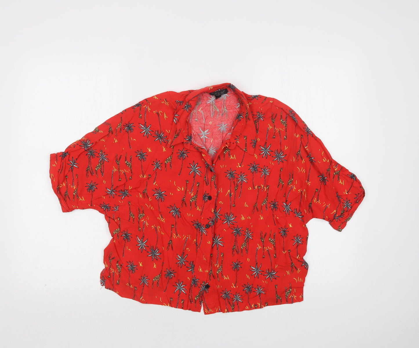 Topshop Womens Red Floral Viscose Basic Button-Up Size 10 Collared - Giraffe Print