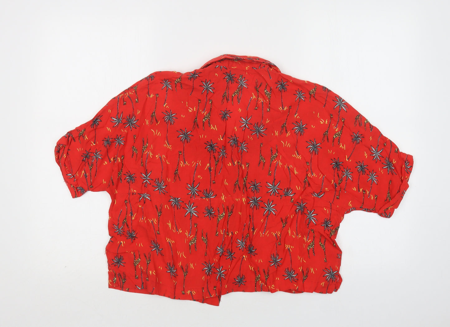 Topshop Womens Red Floral Viscose Basic Button-Up Size 10 Collared - Giraffe Print