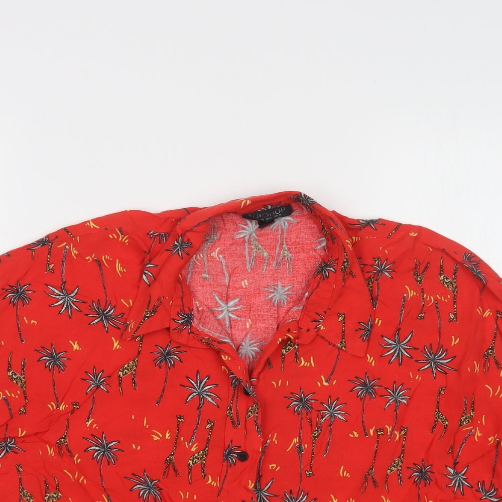 Topshop Womens Red Floral Viscose Basic Button-Up Size 10 Collared - Giraffe Print