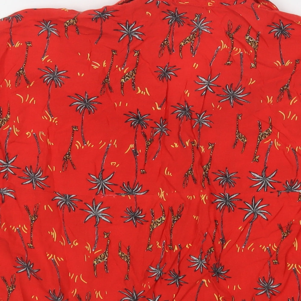Topshop Womens Red Floral Viscose Basic Button-Up Size 10 Collared - Giraffe Print