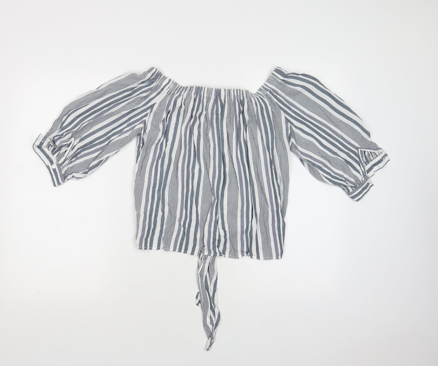 New Look Womens Grey Striped Viscose Basic Blouse Size 8 Off the Shoulder