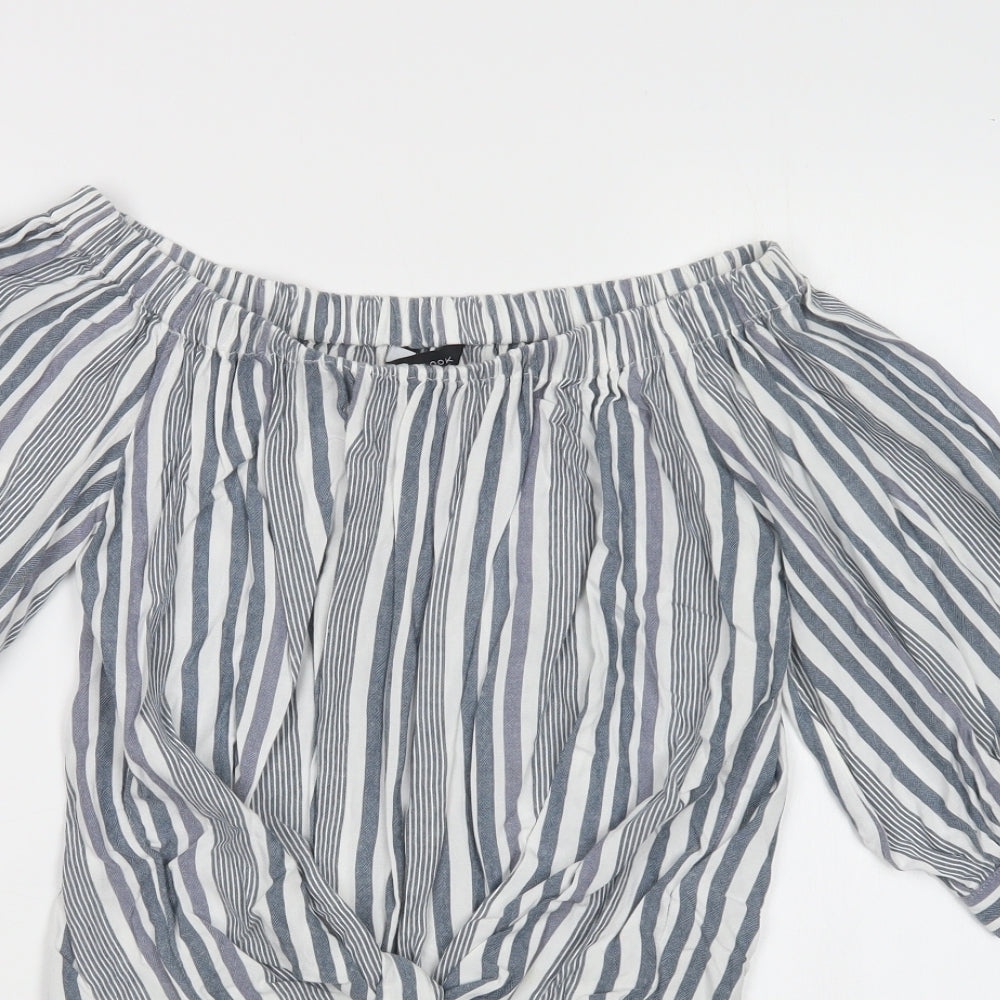 New Look Womens Grey Striped Viscose Basic Blouse Size 8 Off the Shoulder