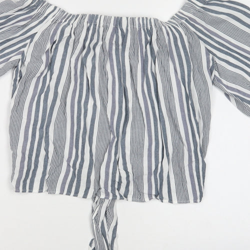 New Look Womens Grey Striped Viscose Basic Blouse Size 8 Off the Shoulder