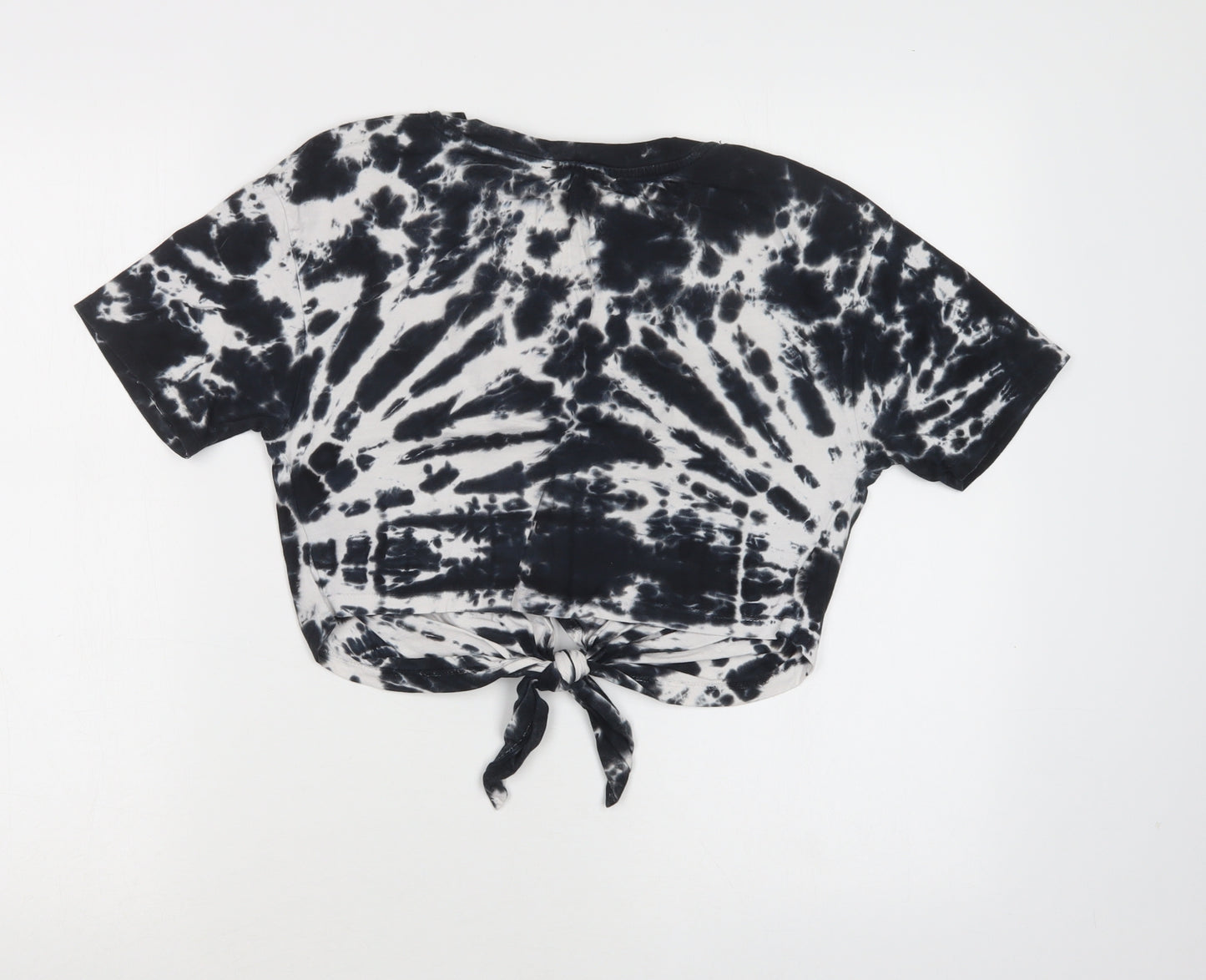 Zara Womens Black  Cotton Cropped T-Shirt Size S Crew Neck - Batik