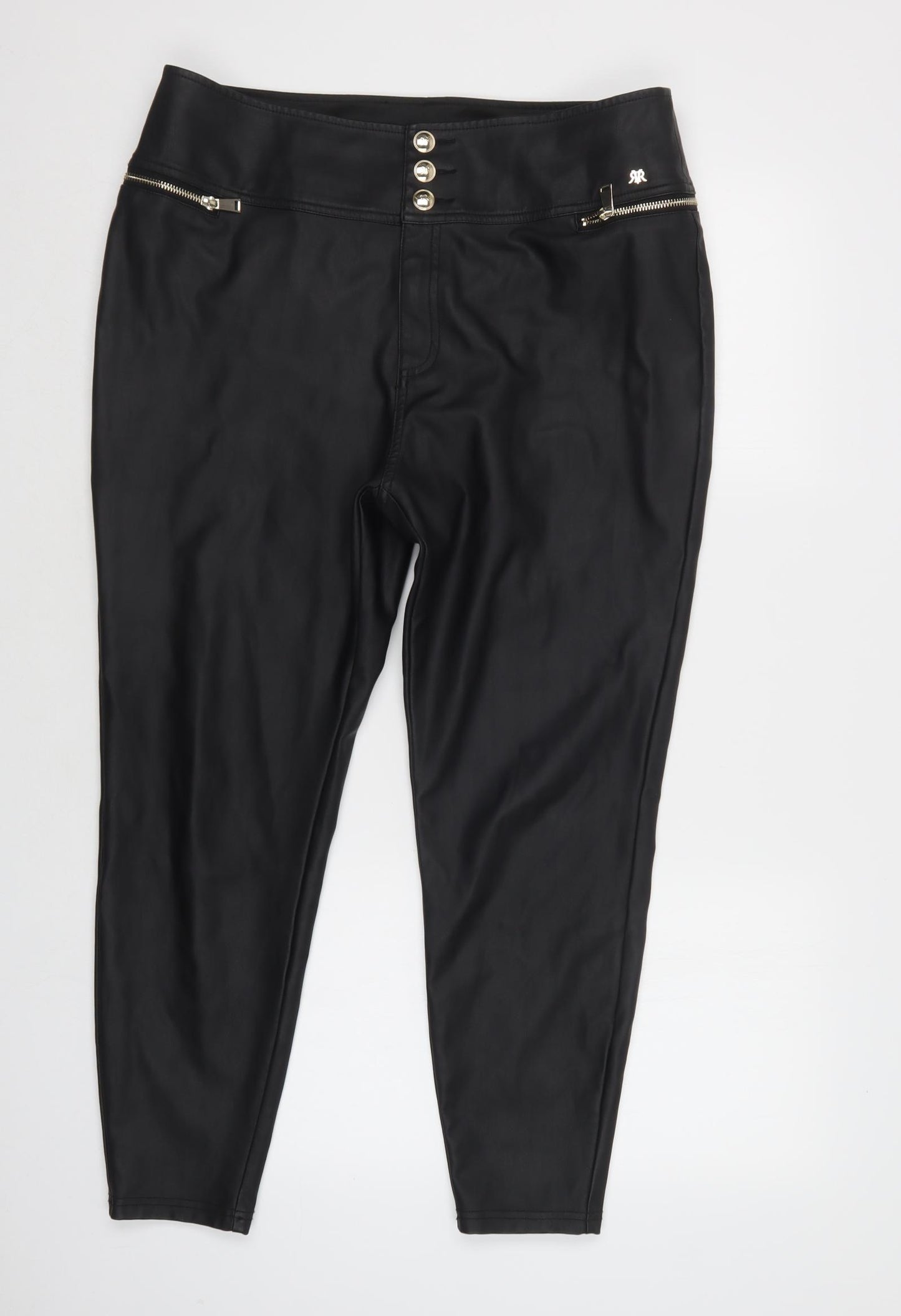 River Island Womens Black  Polyester Jegging Trousers Size 16 L27 in Regular Button - Coated