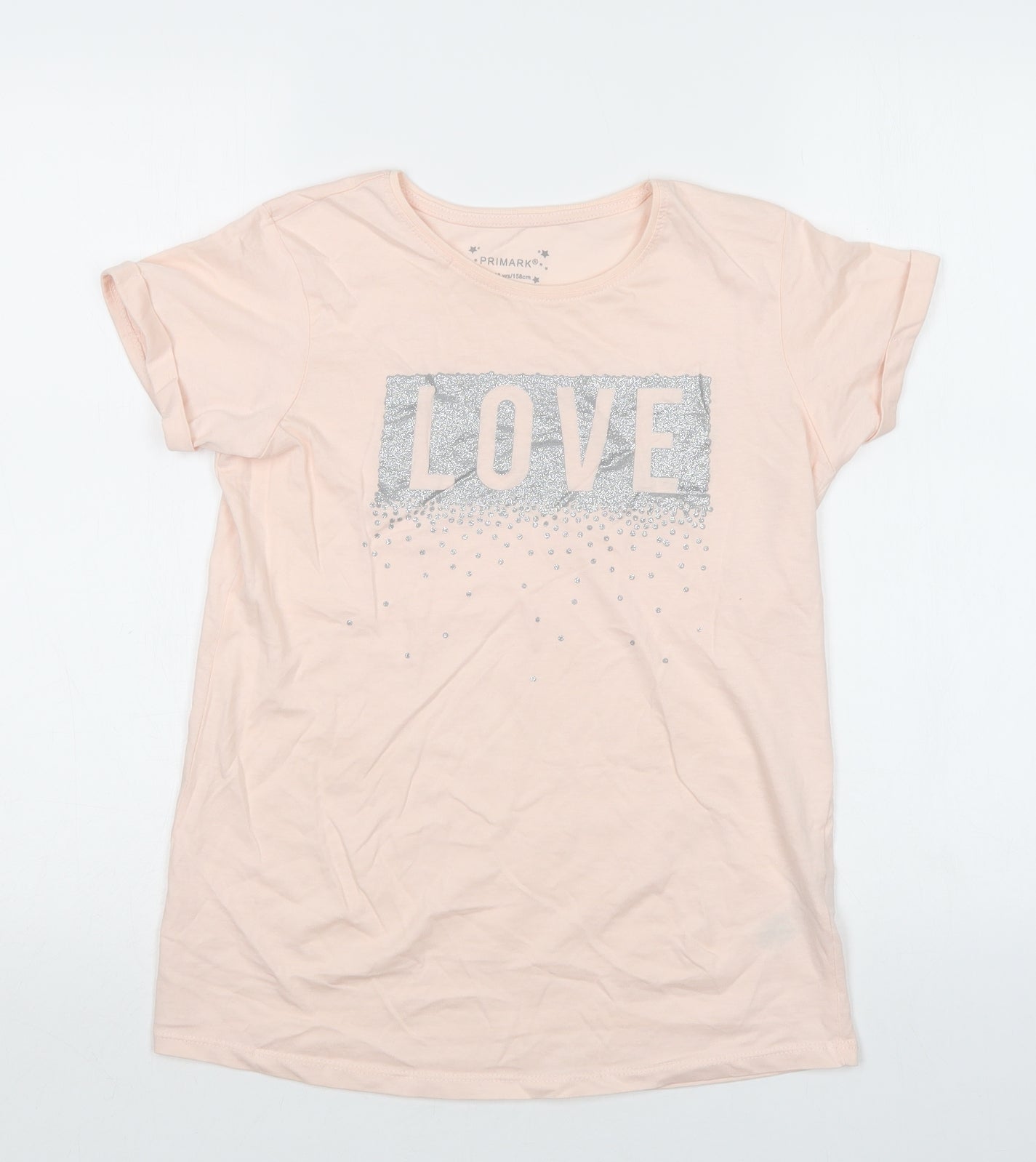 Primark Girls Pink  Cotton Basic Polo Size 12-13 Years Crew Neck  - Love