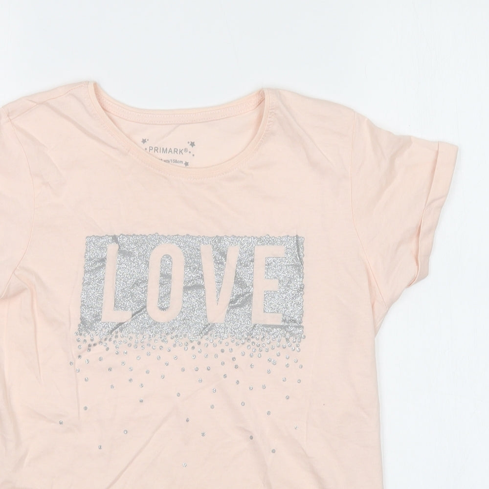Primark Girls Pink  Cotton Basic Polo Size 12-13 Years Crew Neck  - Love
