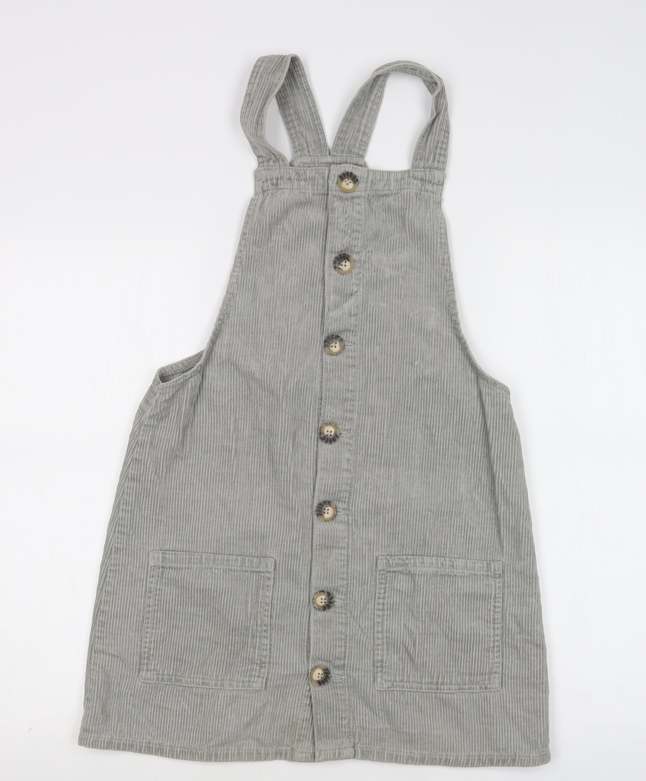 Primark Womens Grey  Cotton Pinafore/Dungaree Dress  Size 8  Square Neck Button