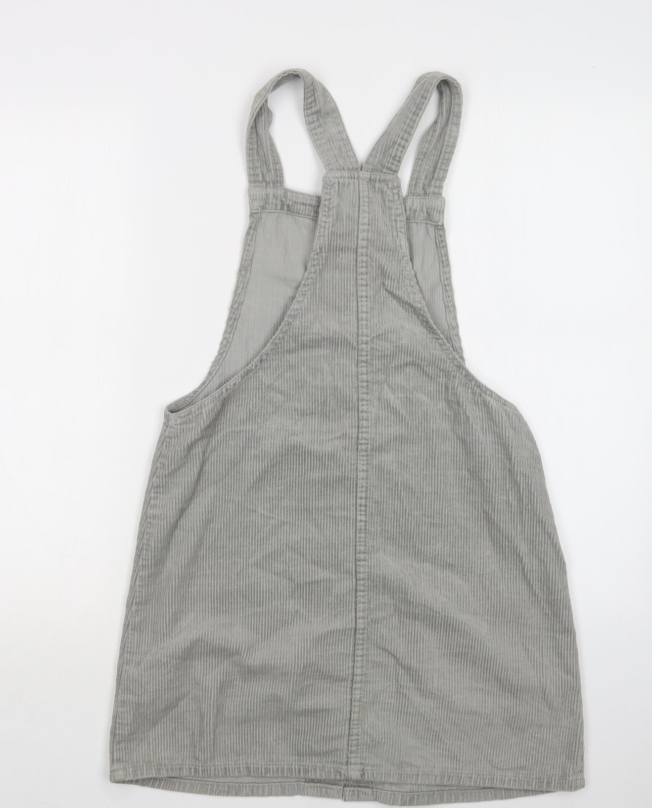 Primark Womens Grey  Cotton Pinafore/Dungaree Dress  Size 8  Square Neck Button