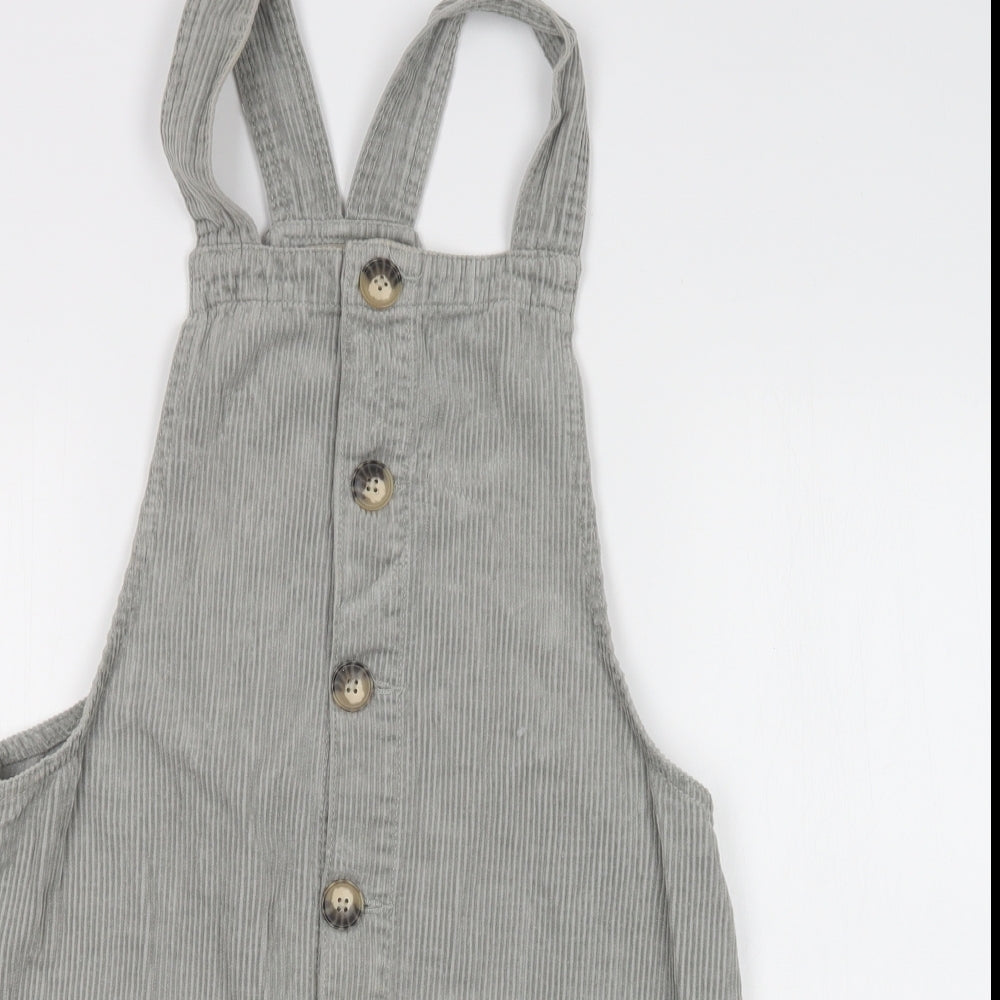 Primark Womens Grey  Cotton Pinafore/Dungaree Dress  Size 8  Square Neck Button