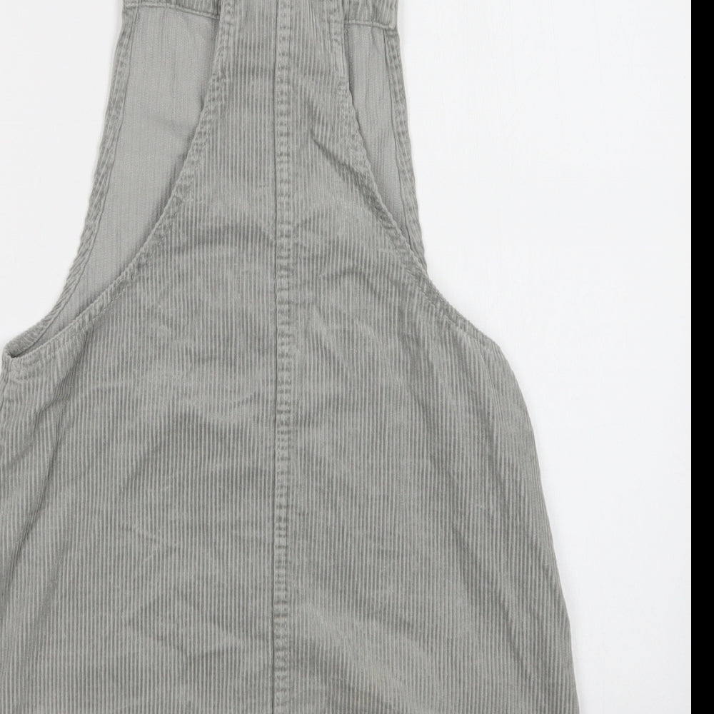 Primark Womens Grey  Cotton Pinafore/Dungaree Dress  Size 8  Square Neck Button