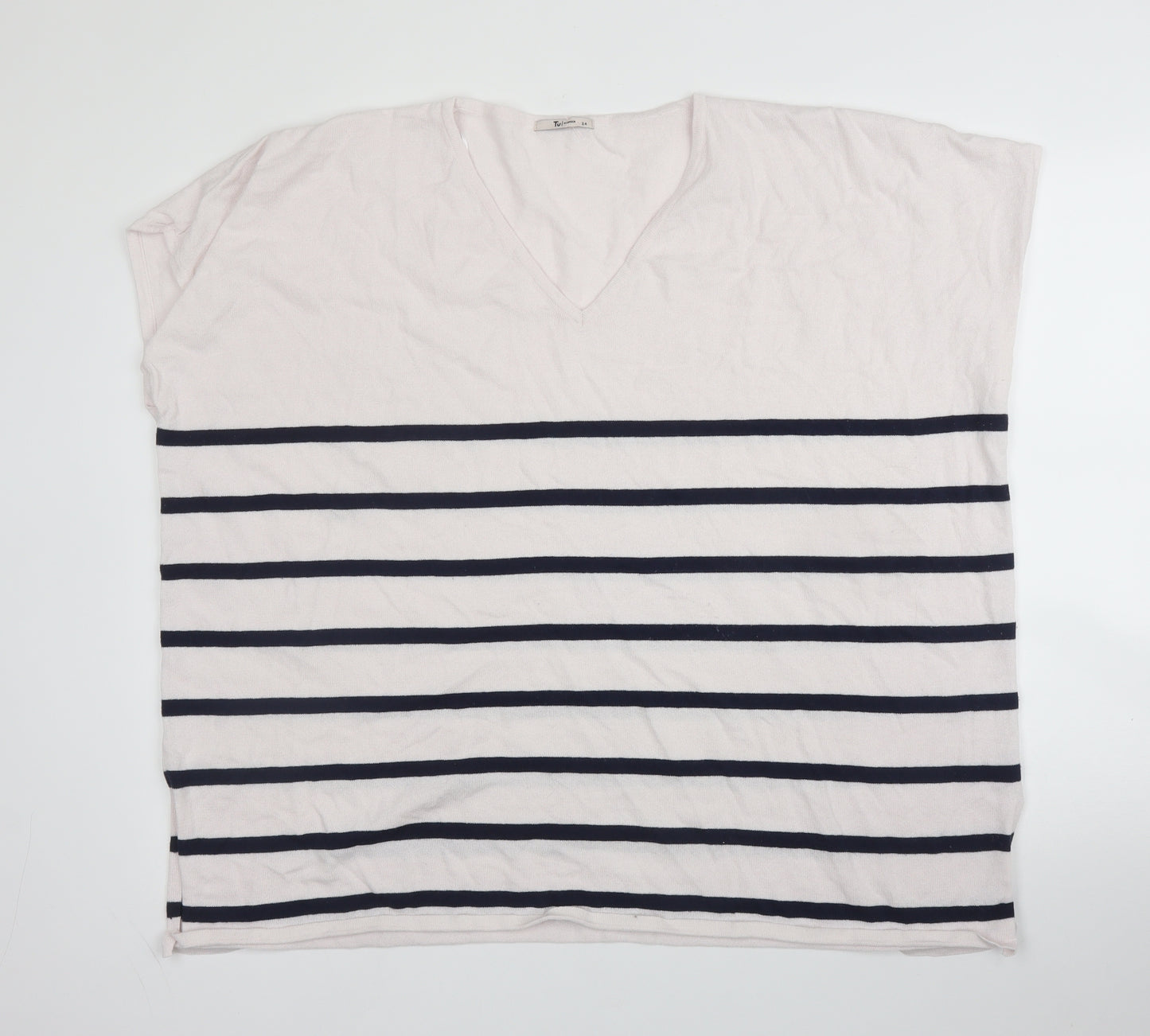 TU Womens Pink Striped Viscose Basic Blouse Size 24 V-Neck