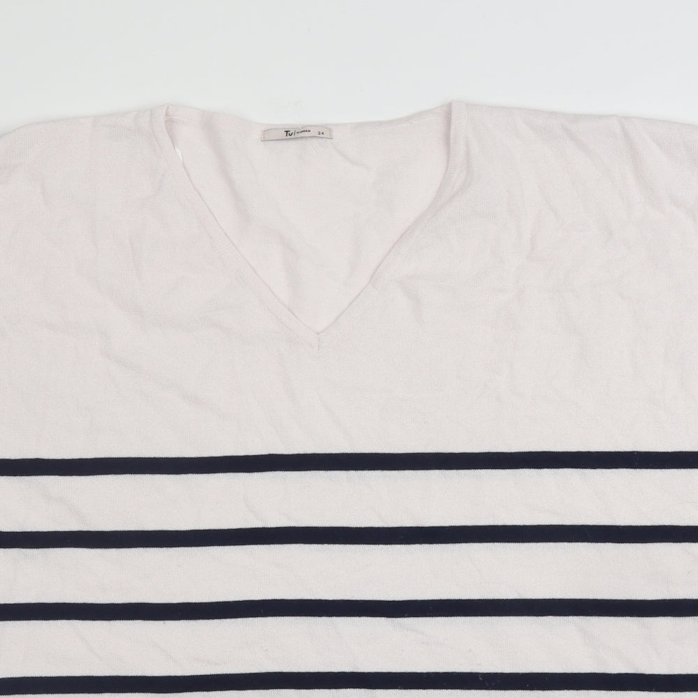 TU Womens Pink Striped Viscose Basic Blouse Size 24 V-Neck