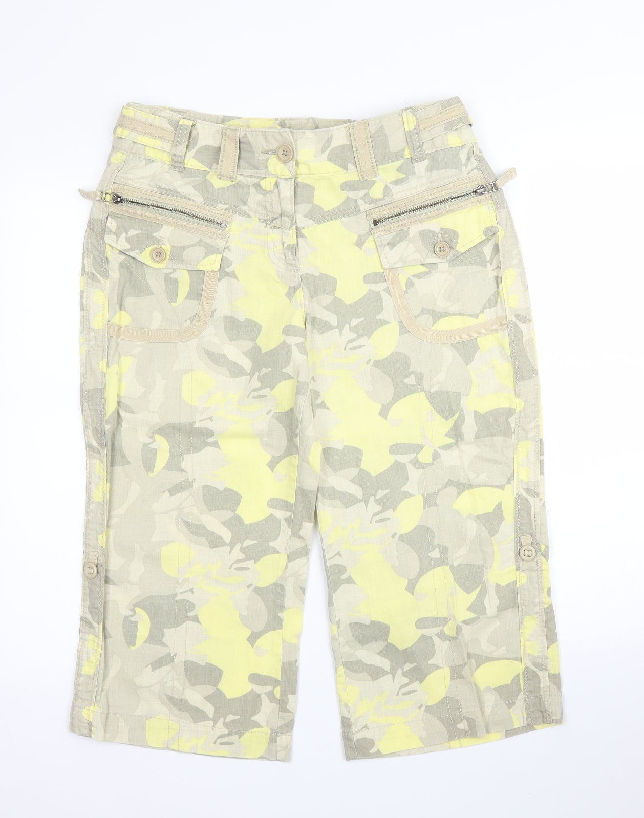 NEXT Womens Yellow Camouflage Cotton Cargo Shorts Size 12 L18 in Regular Zip