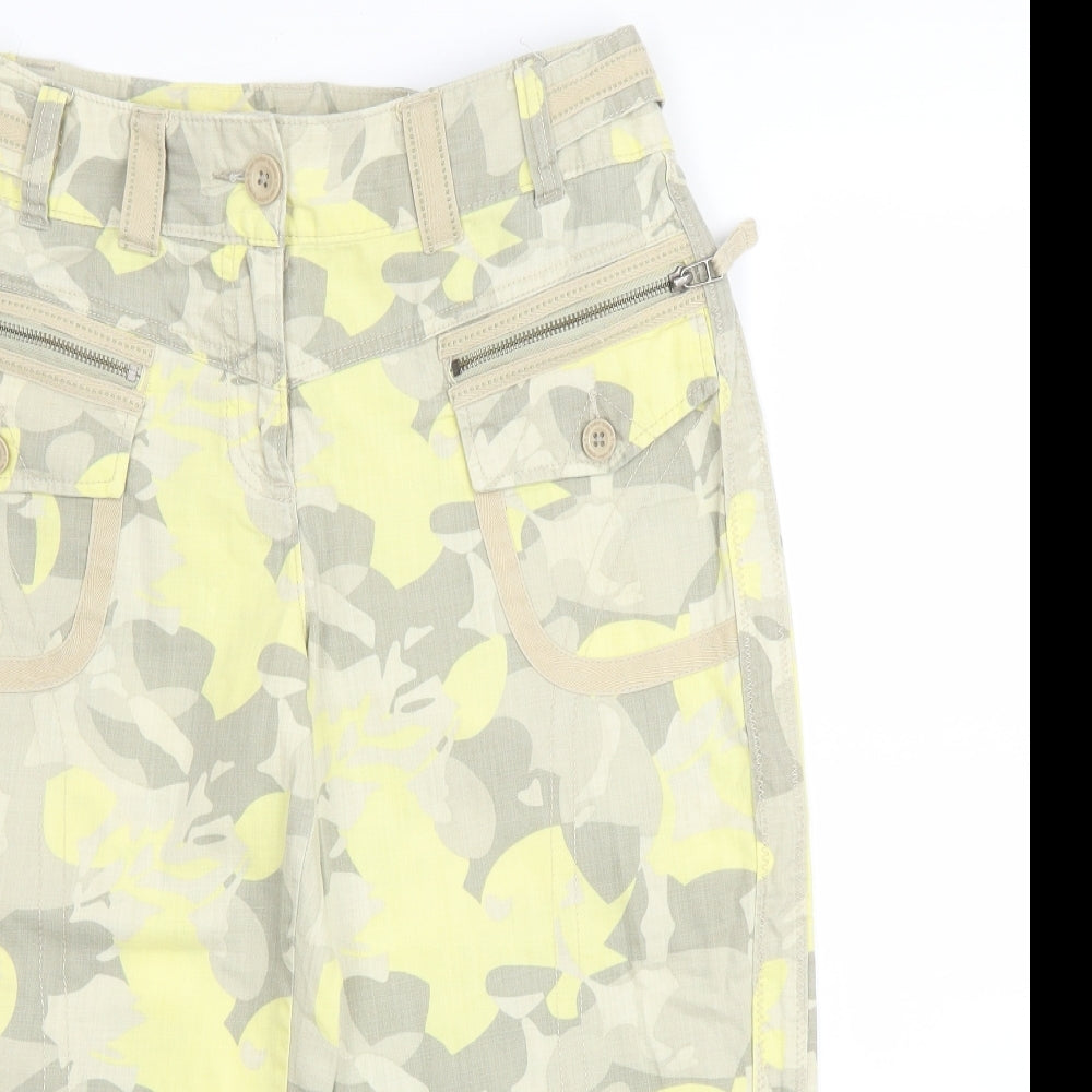 NEXT Womens Yellow Camouflage Cotton Cargo Shorts Size 12 L18 in Regular Zip