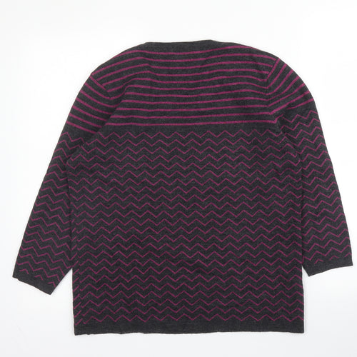 Viyella Womens Purple Round Neck Striped Wool Pullover Jumper Size L