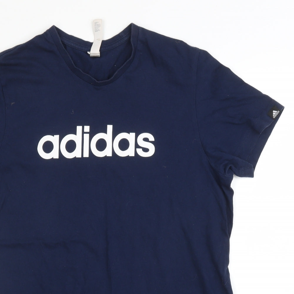 adidas Mens Blue  Cotton Basic T-Shirt Size M Round Neck