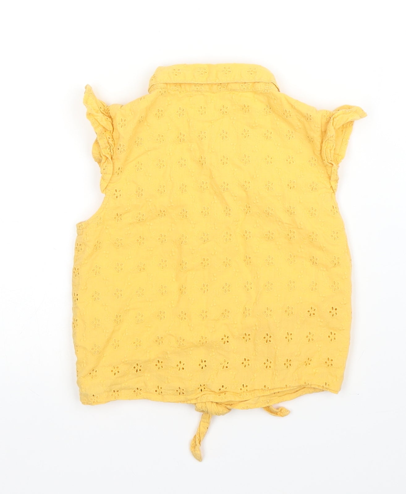 Primark Girls Yellow Floral Cotton Basic Blouse Size 6-7 Years Collared Button