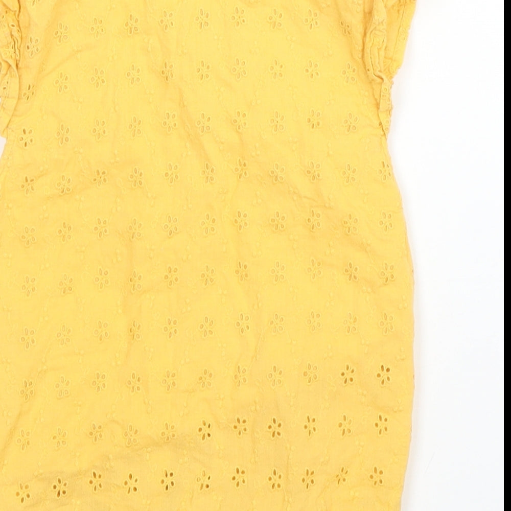 Primark Girls Yellow Floral Cotton Basic Blouse Size 6-7 Years Collared Button