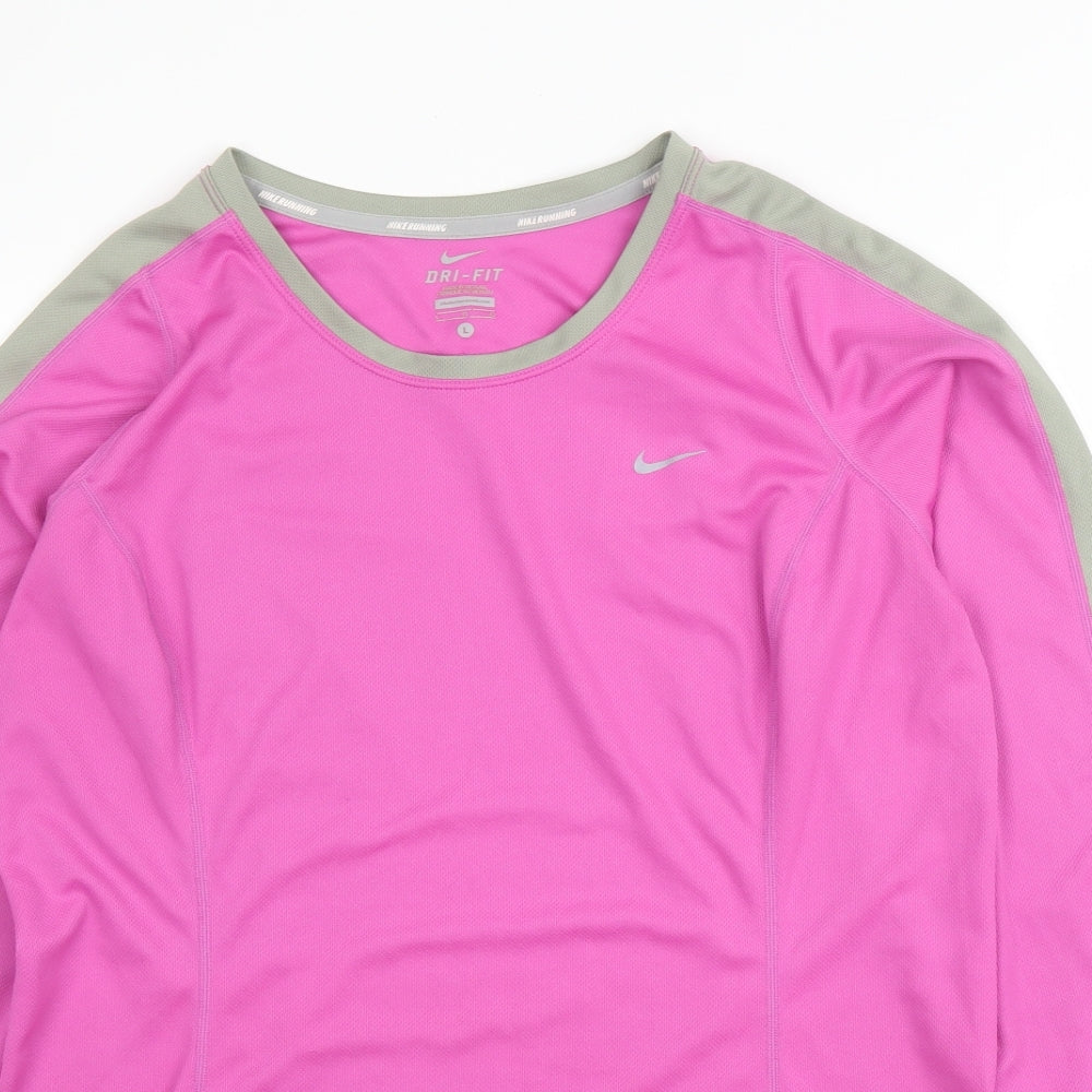 Nike Womens Purple  Polyester Basic T-Shirt Size L Round Neck