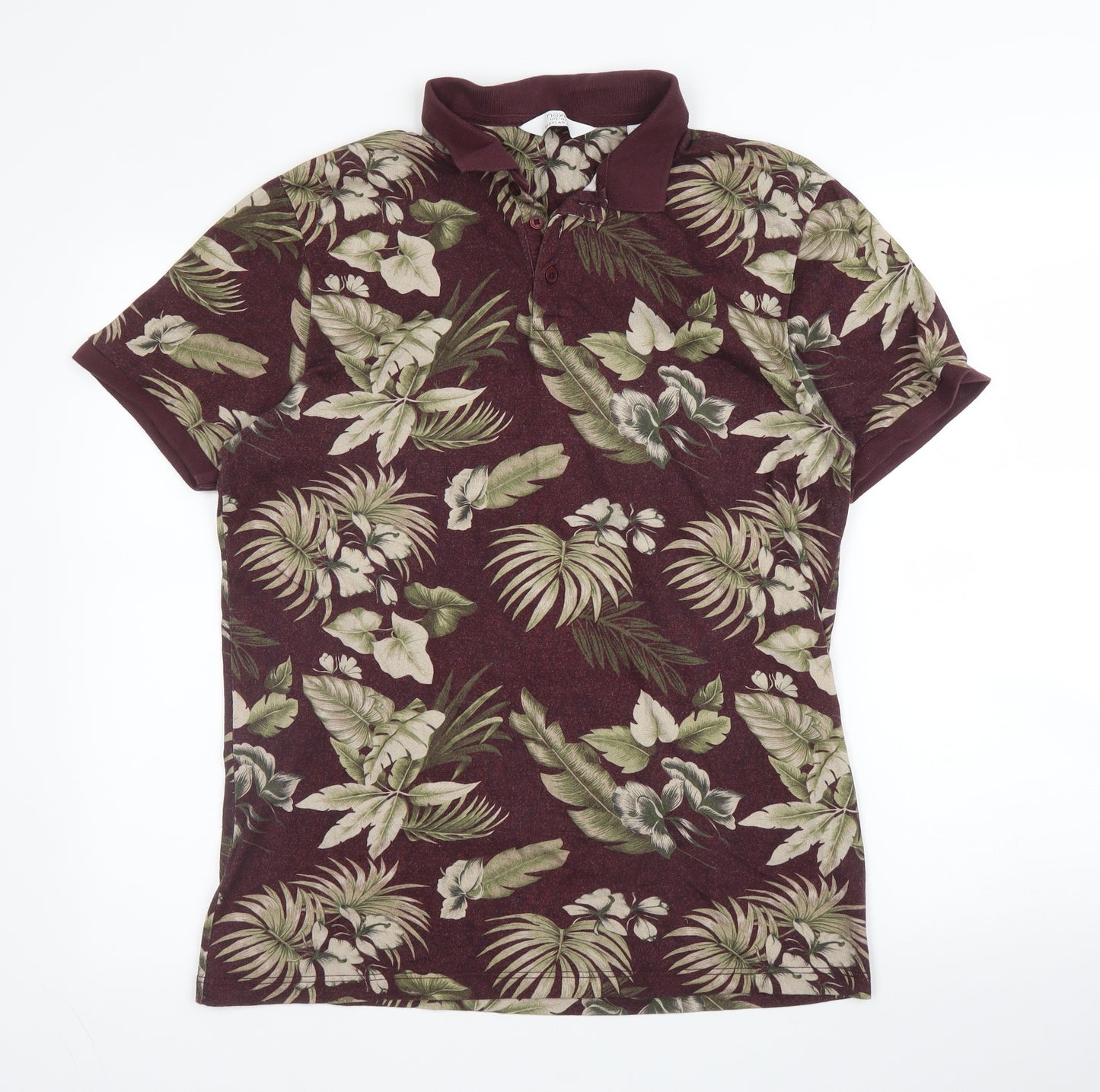 NEXT Mens Purple Floral Cotton  Polo Size M Collared Button