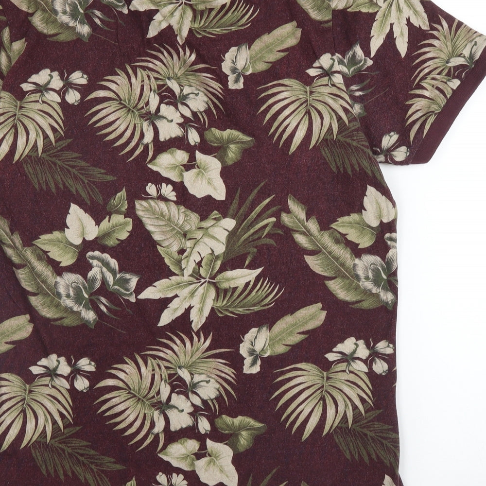 NEXT Mens Purple Floral Cotton  Polo Size M Collared Button