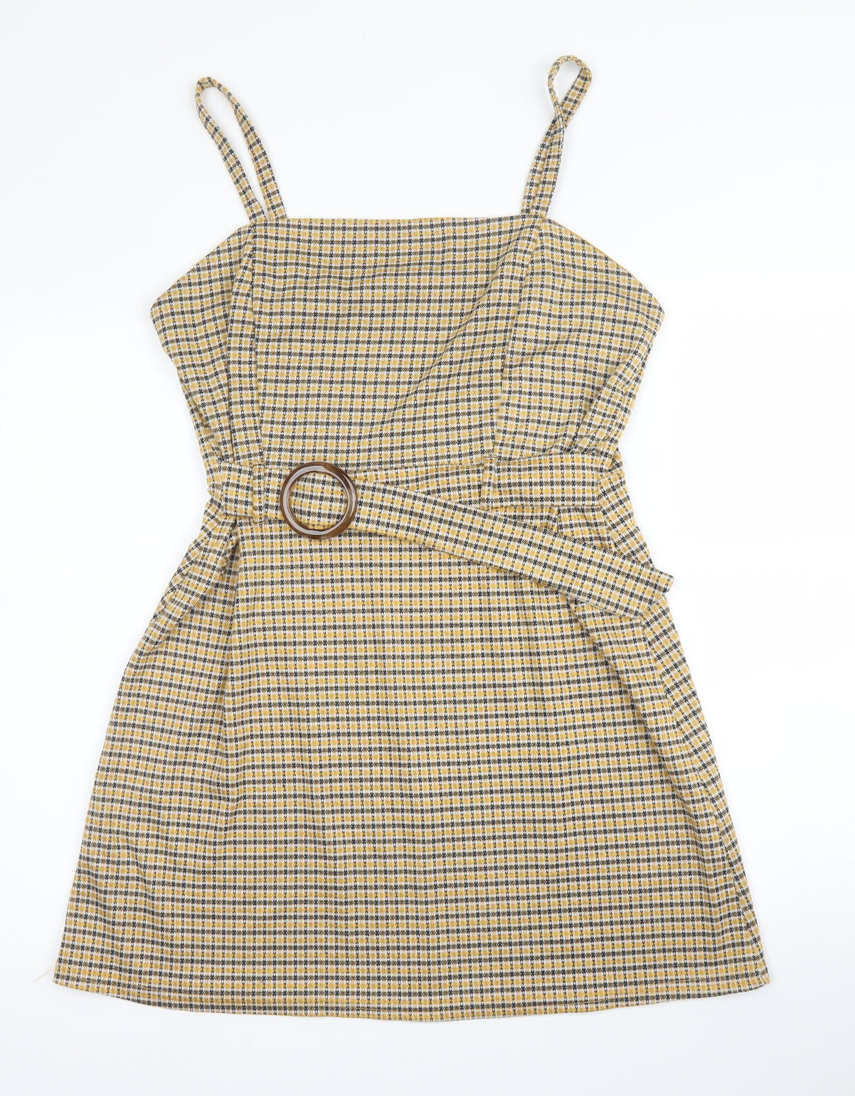 Primark Womens Yellow Check Viscose A-Line  Size 16  Square Neck