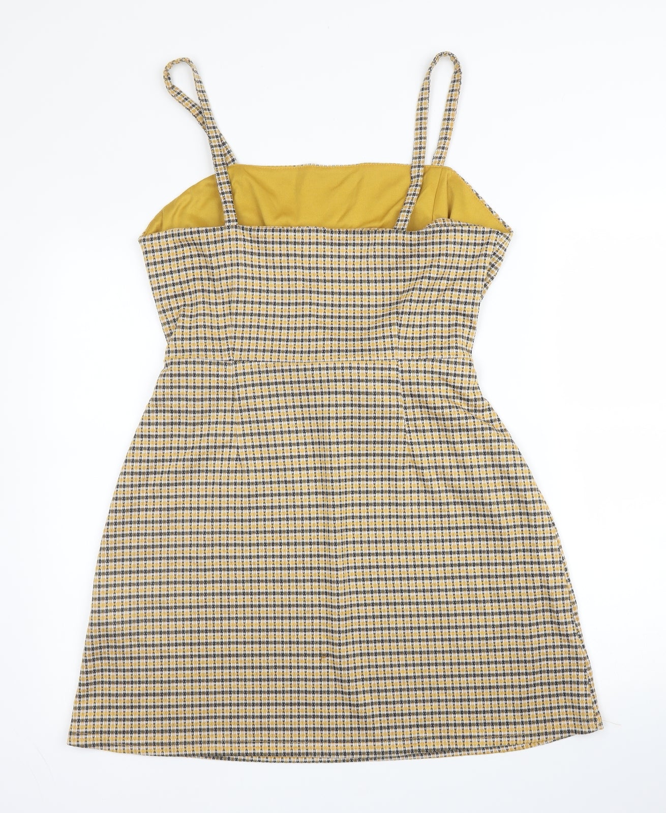Primark Womens Yellow Check Viscose A-Line  Size 16  Square Neck