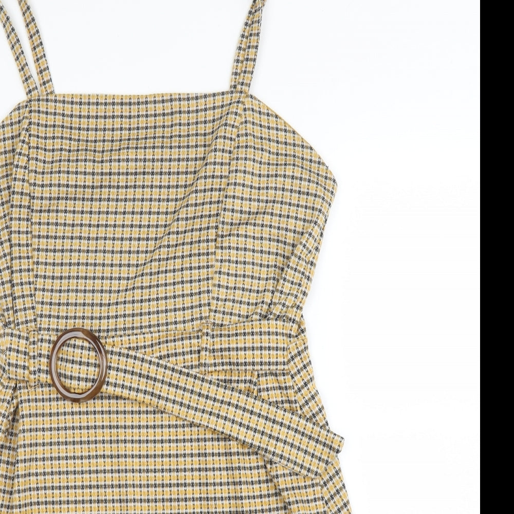 Primark Womens Yellow Check Viscose A-Line  Size 16  Square Neck
