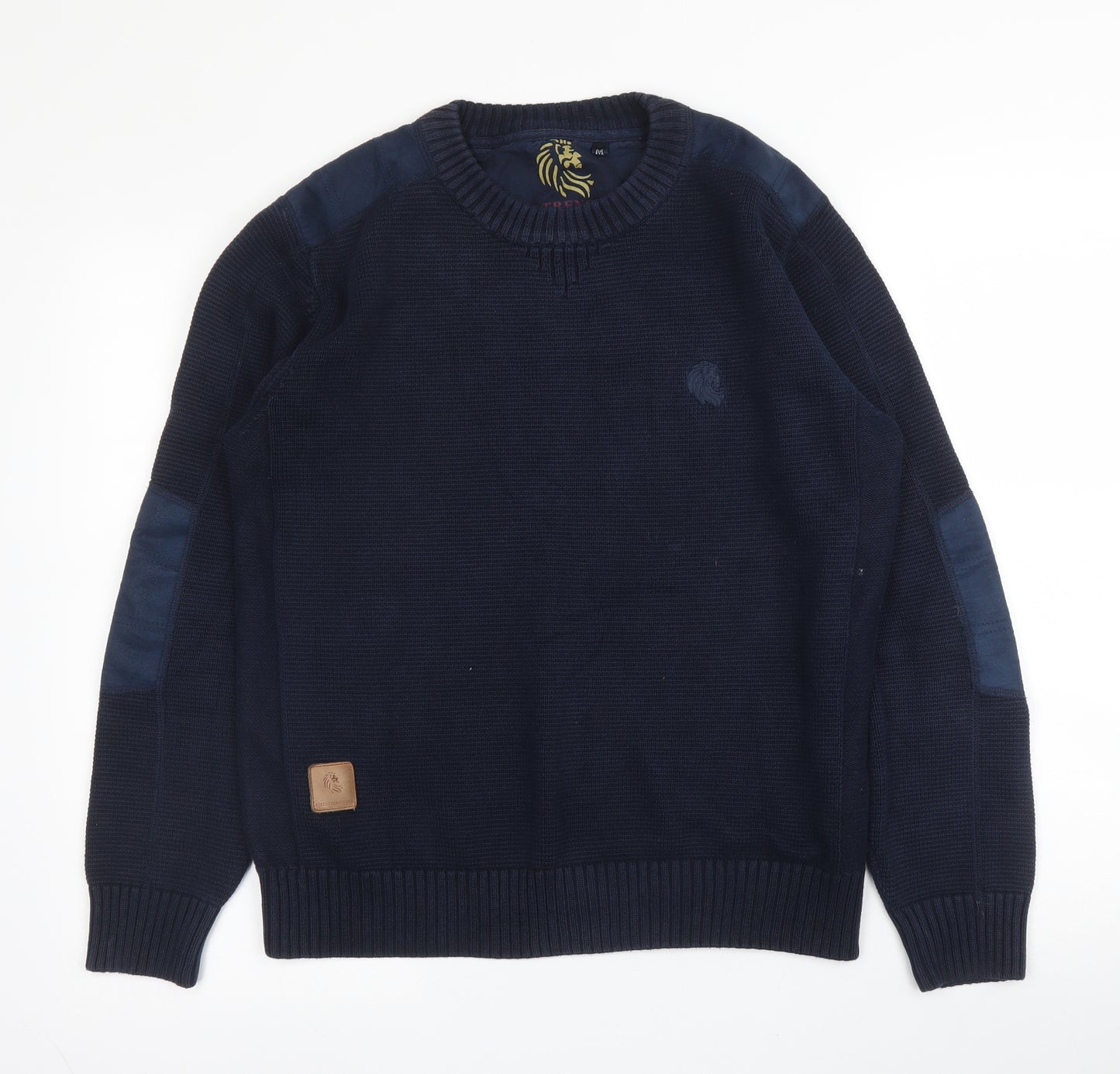 Strength & Honour Mens Blue Crew Neck  Cotton Pullover Jumper Size M