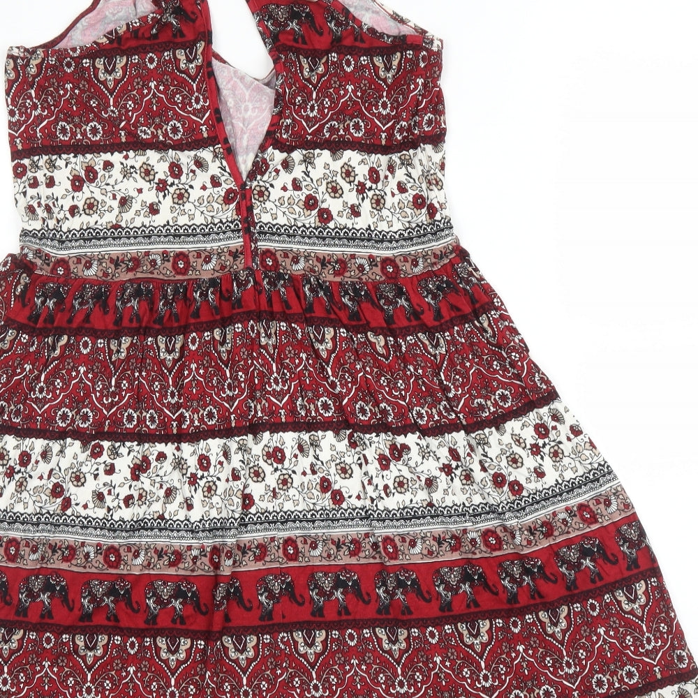 Forever21 Womens Red Paisley Viscose Basic Blouse Size XL Scoop Neck