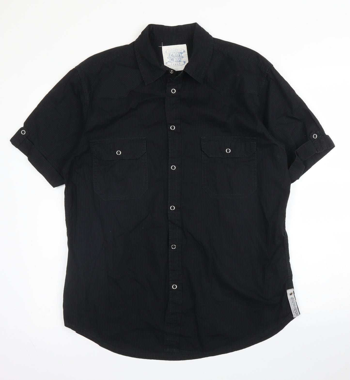 Burton  Mens Black  Cotton  Button-Up Size L Collared Button