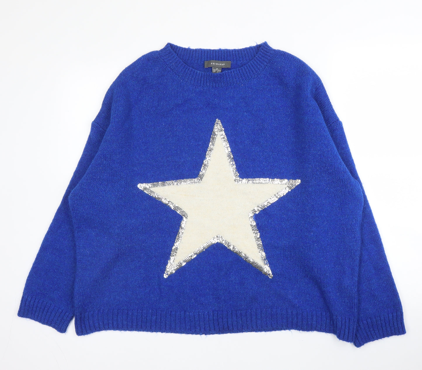 Primark Womens Blue Round Neck  Acrylic Pullover Jumper Size XL