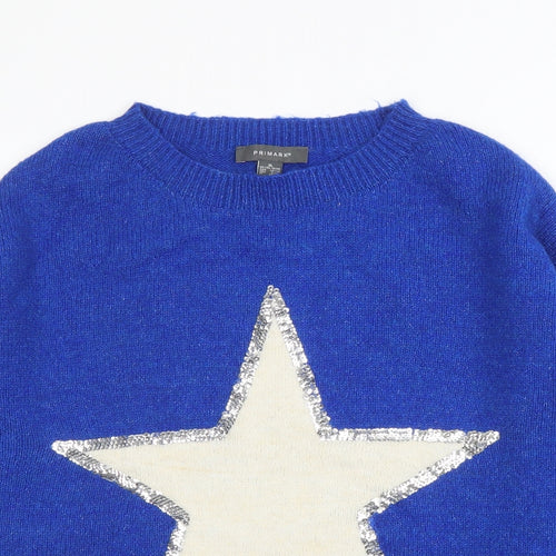 Primark Womens Blue Round Neck  Acrylic Pullover Jumper Size XL