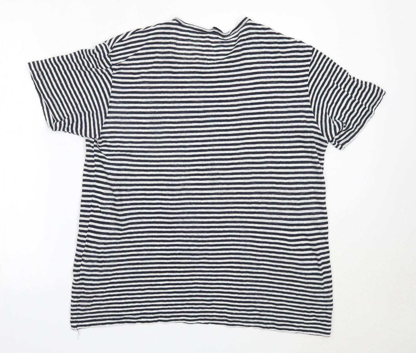 Zara Womens White Striped Linen Basic T-Shirt Size M Round Neck