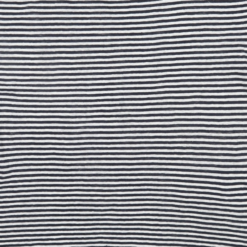 Zara Womens White Striped Linen Basic T-Shirt Size M Round Neck