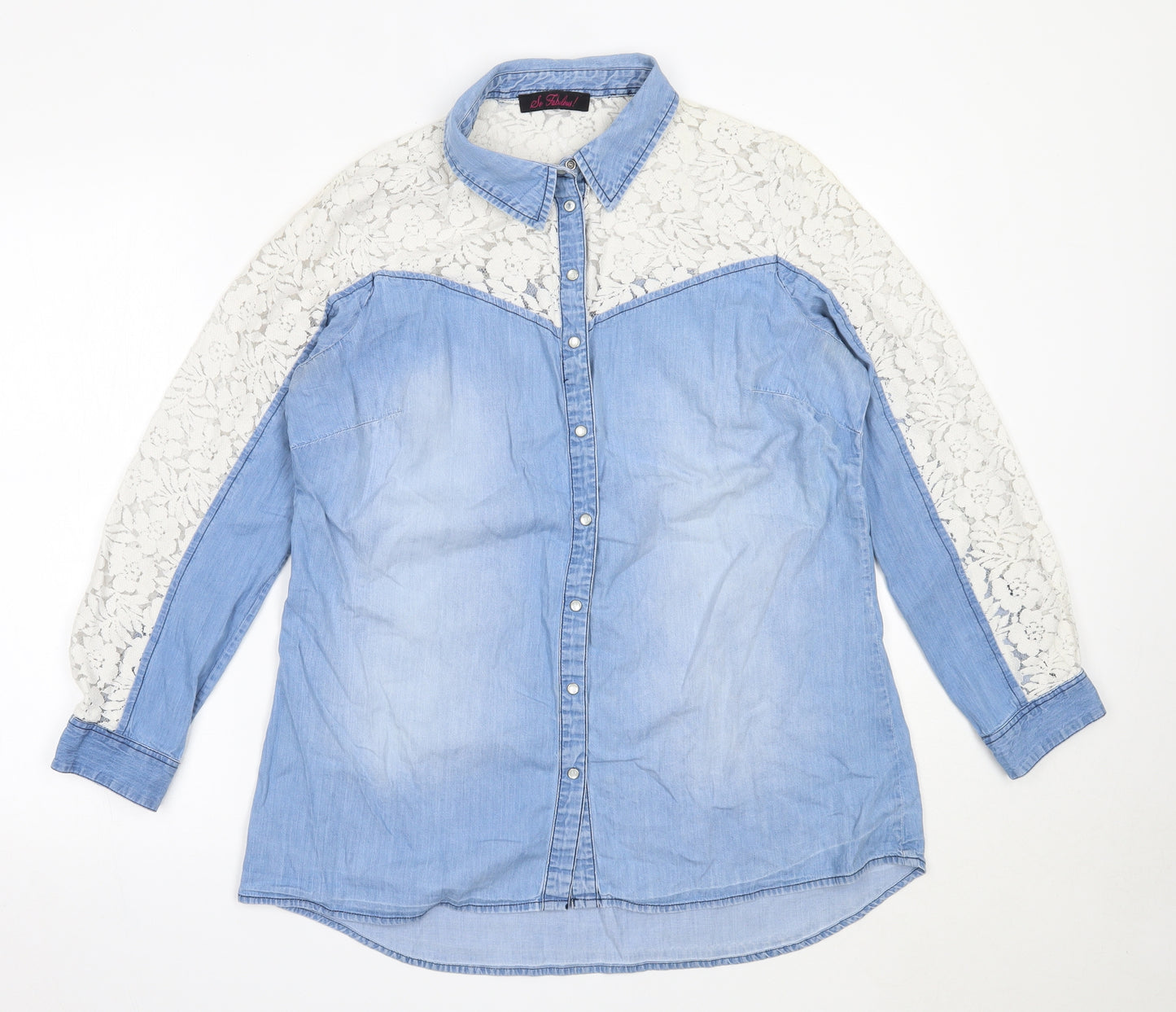 So Fabulous Womens Blue  Cotton Basic Button-Up Size 16 Collared
