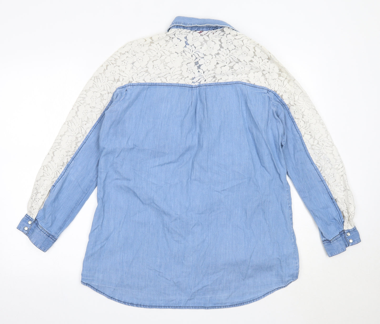So Fabulous Womens Blue  Cotton Basic Button-Up Size 16 Collared